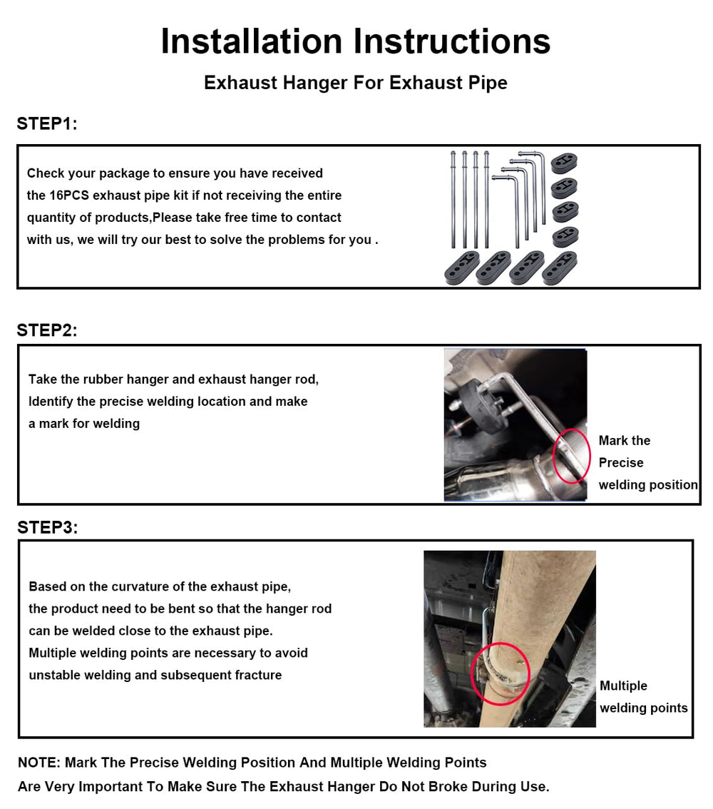 Ganluuree installed on exhaust with welded rod demonstrating stable muffler support