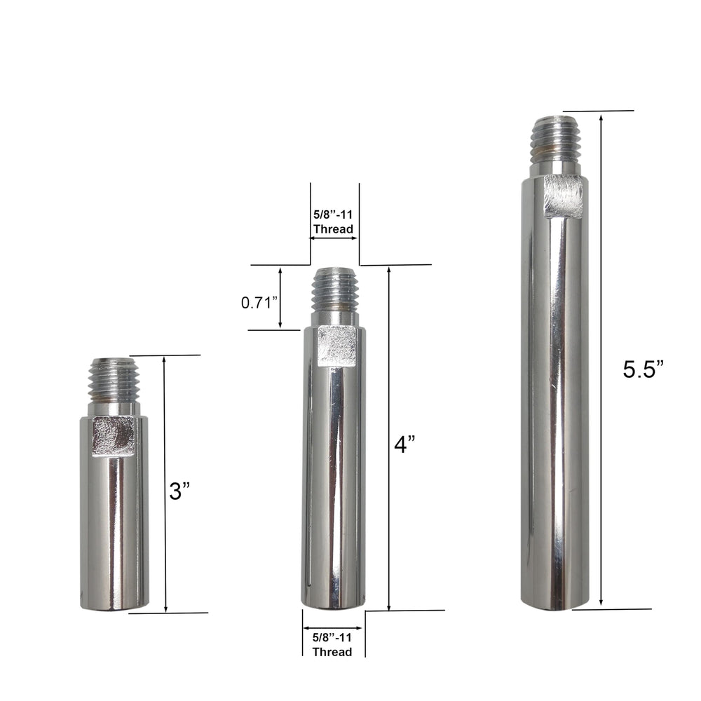 Gaquolam shaft close-up of 5/8"-11 thread highlighting durable nickel-plated steel construction