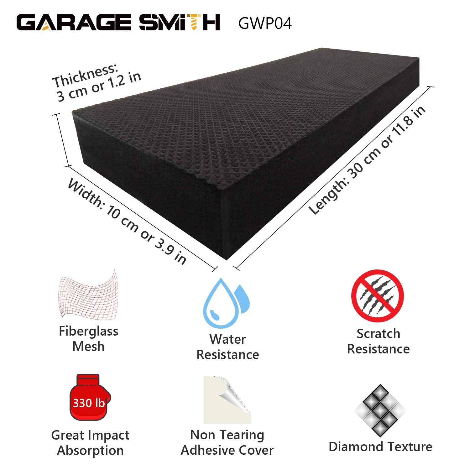 Garage Smith side profile showing 1.2 inch thickness, shows impact cushion