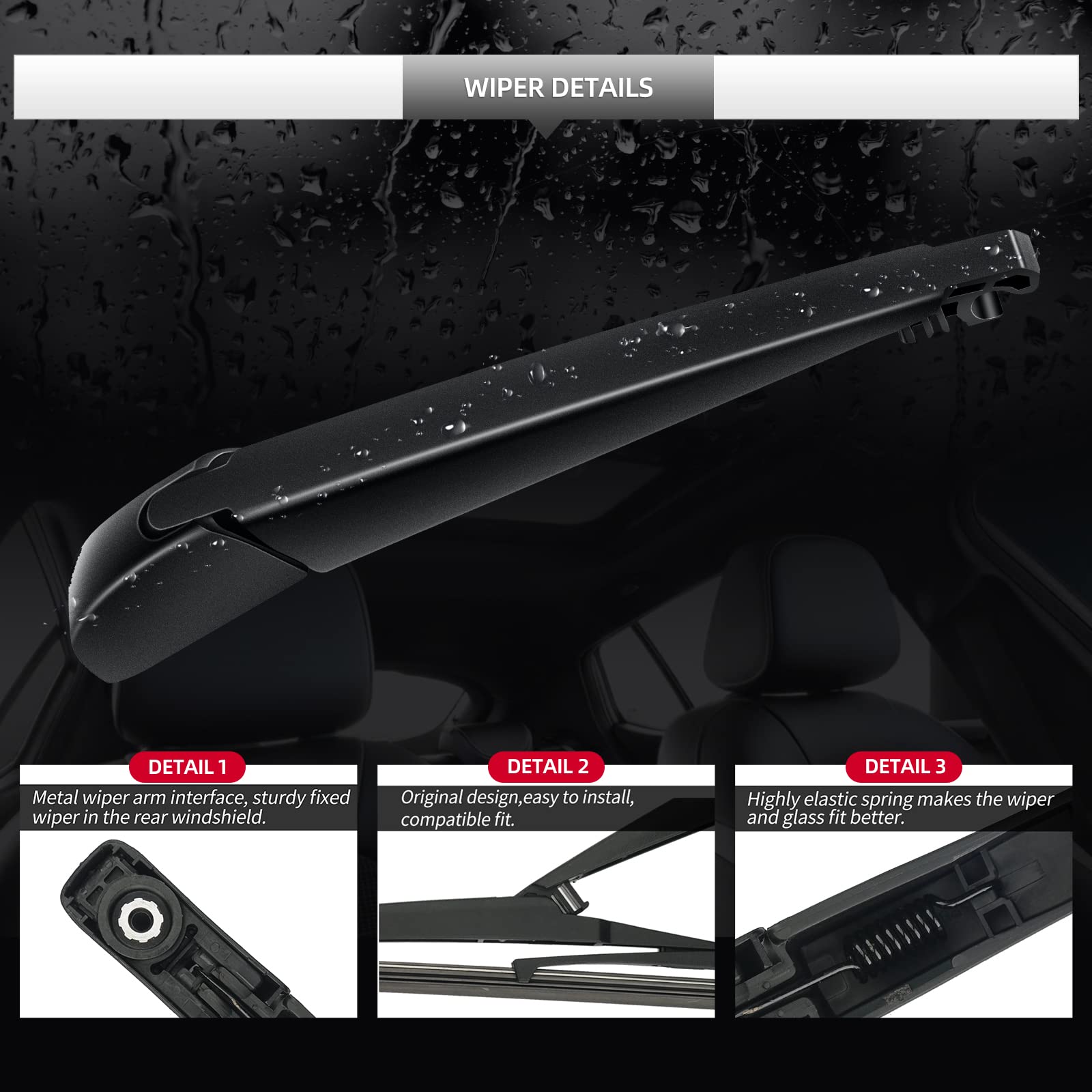 GARDIMU rear wiper next to ruler illustrating correct Tucson fit dimensions