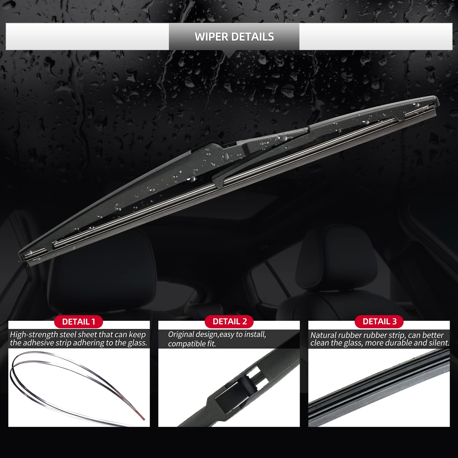GARDIMU wiper blade rubber detail showing all-weather compound for clear wipe