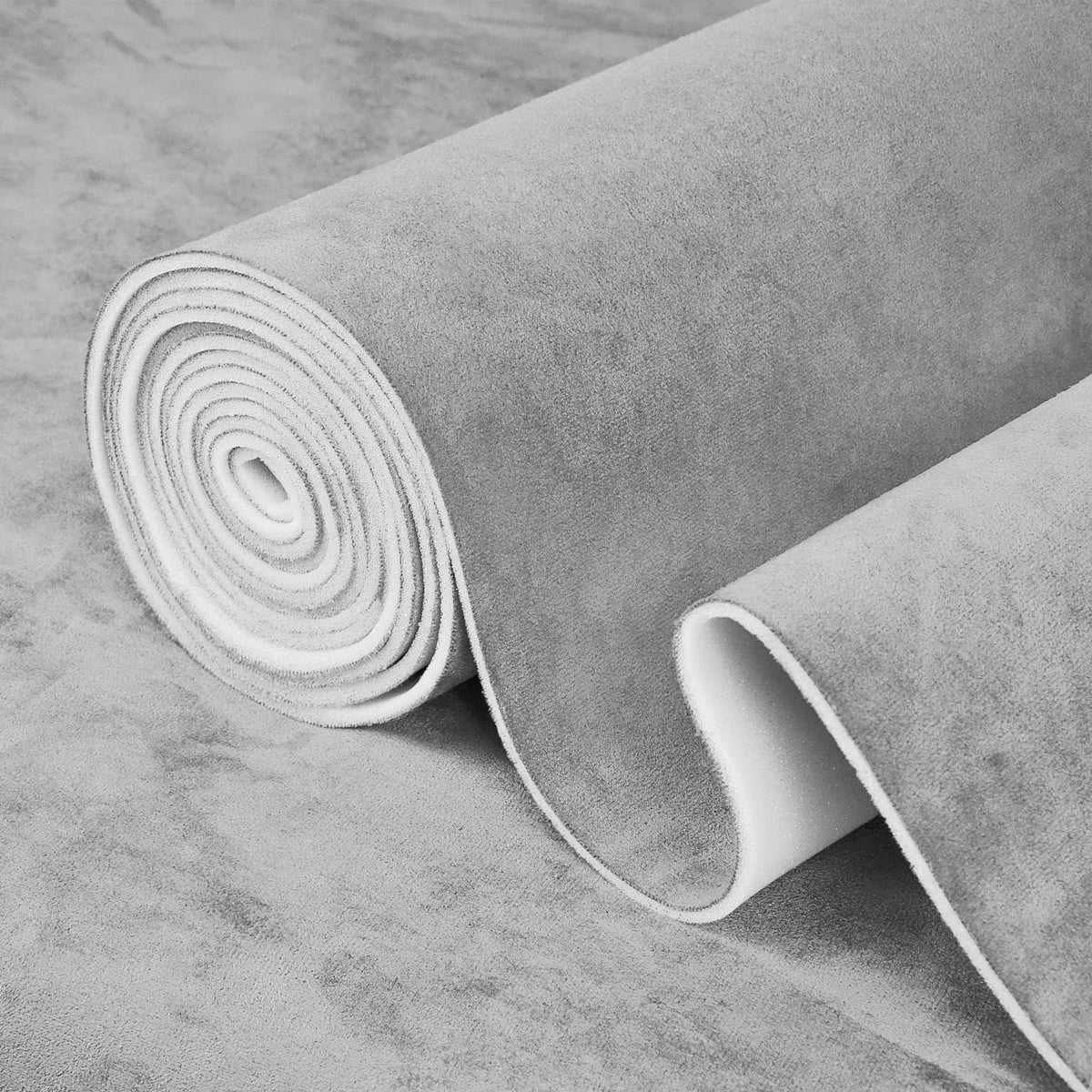Garifon front view of folded grey headliner fabric showing neat packaging and premium finish