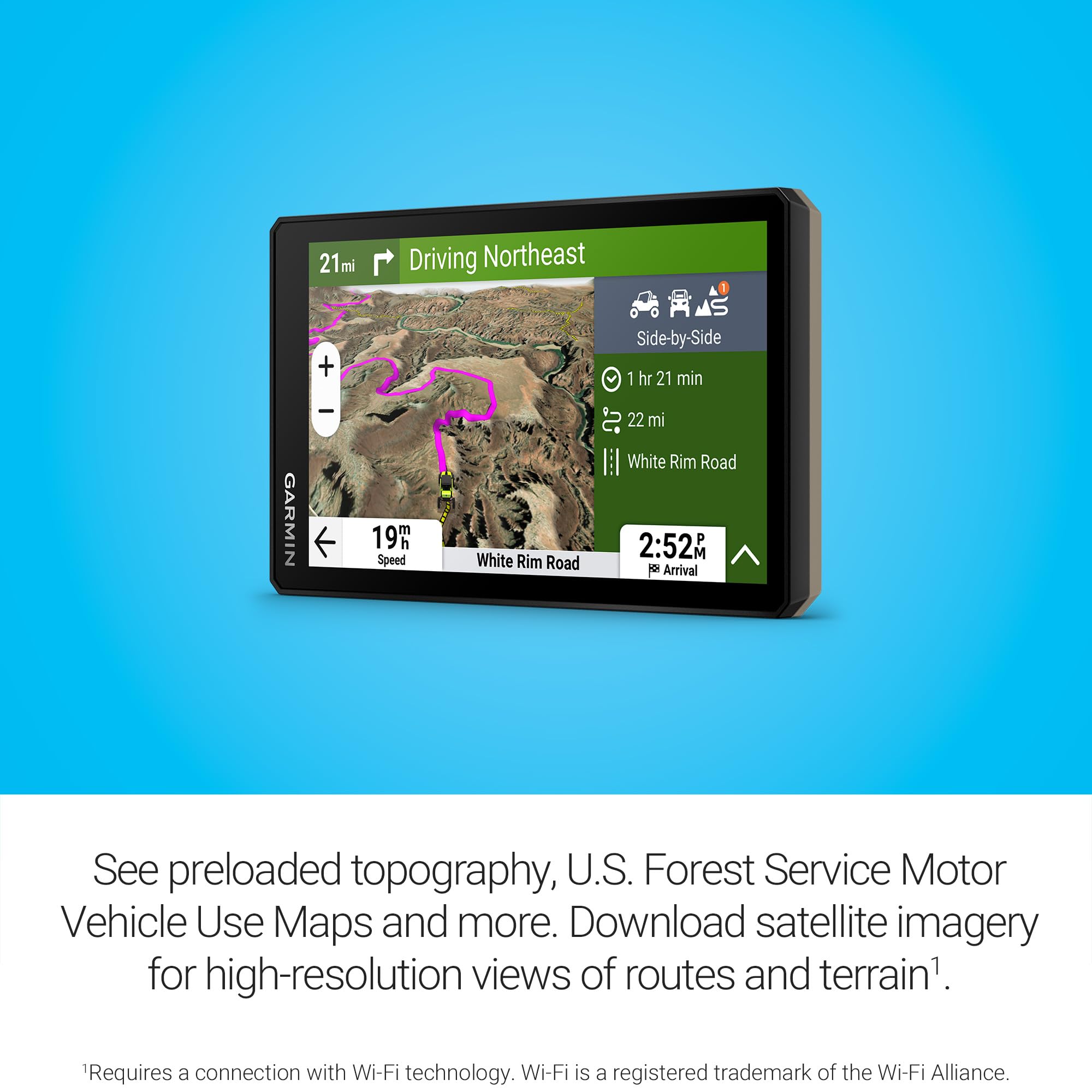 Garmin Tread 2 elevation map view illustrating terrain awareness benefit