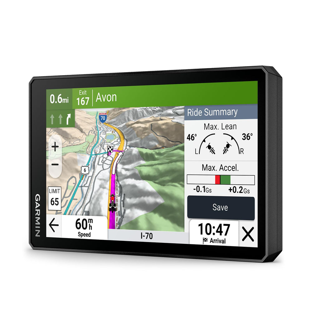 Garmin zūmo XT3 front display showing route, clear visibility