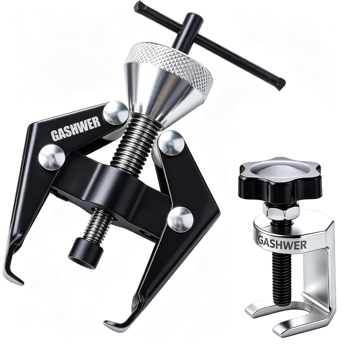 Gashwer puller tool front view showing sturdy jaws and center screw, durable removal