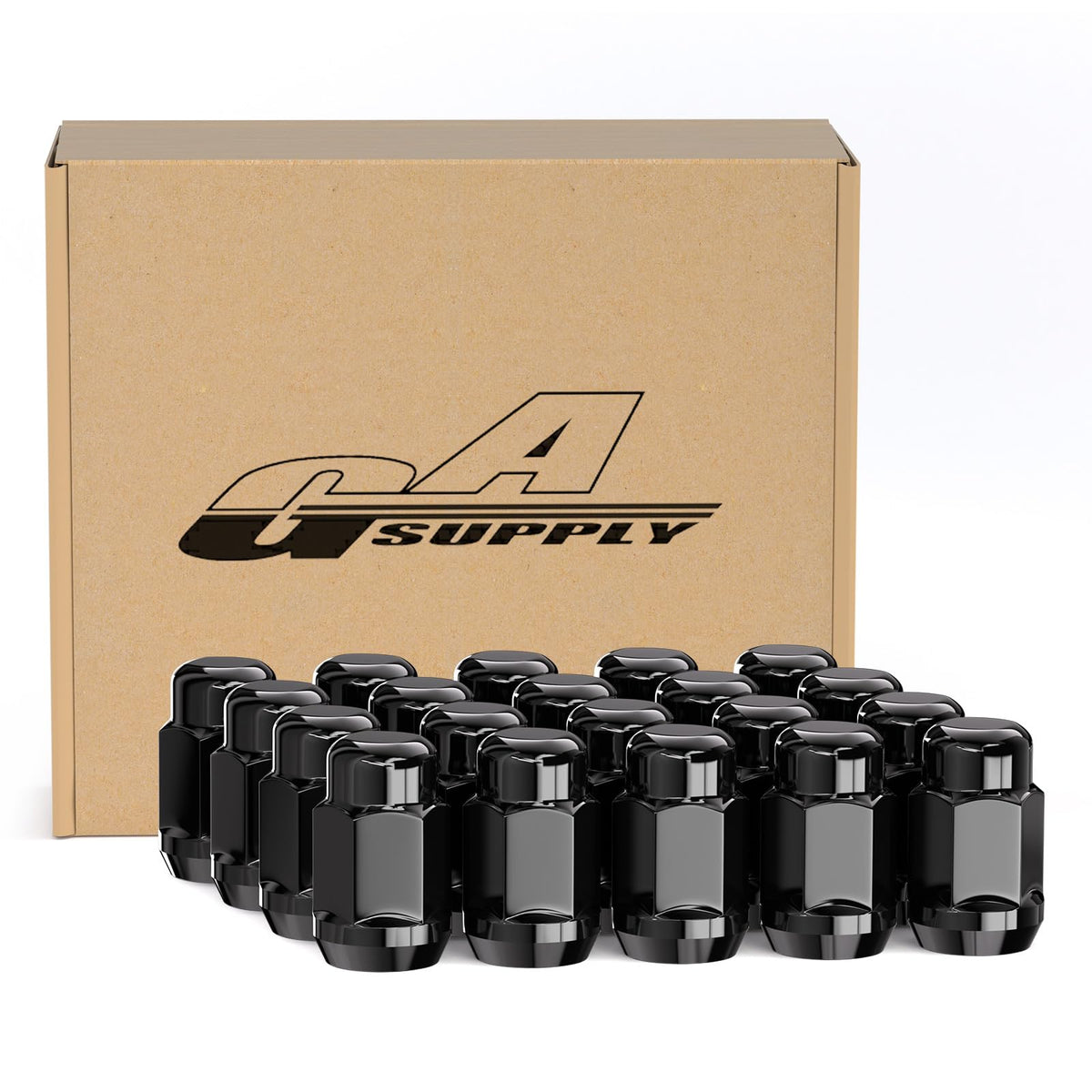 GAsupply front packaging showing 20 lug nuts and neat storage benefit