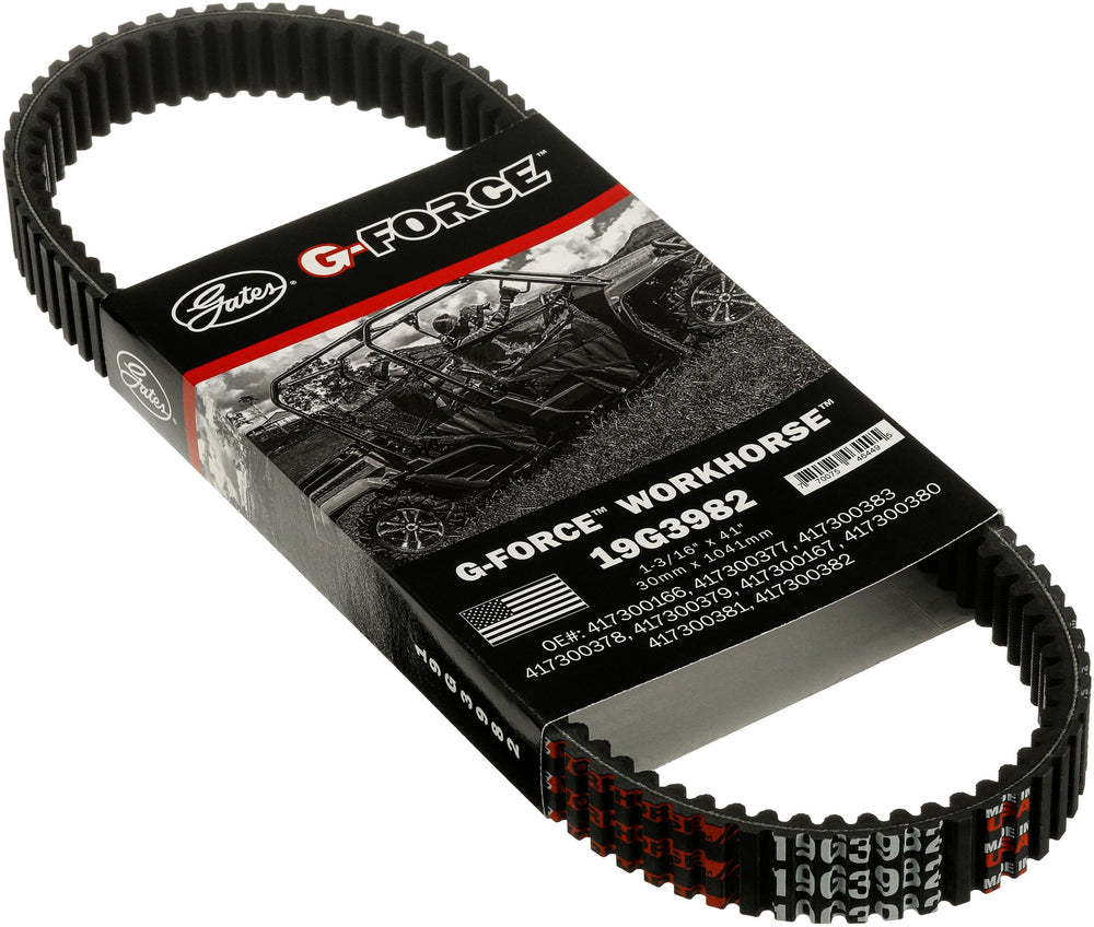 Gates CVT belt front packaging showing model 19G3982 and fit details for quick identification