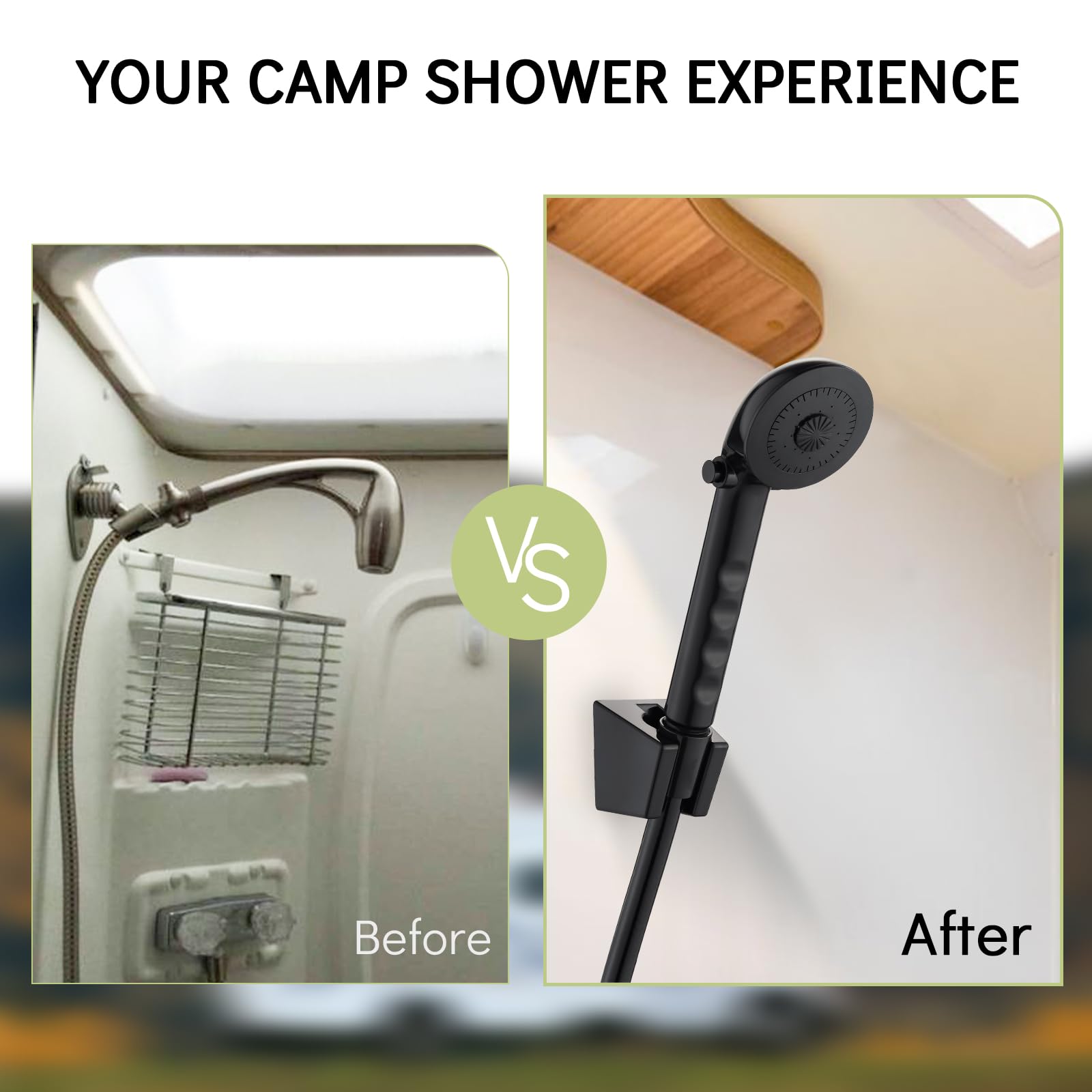 gcbcrit outdoor RV shower in use showing hands-free benefit and travel convenience