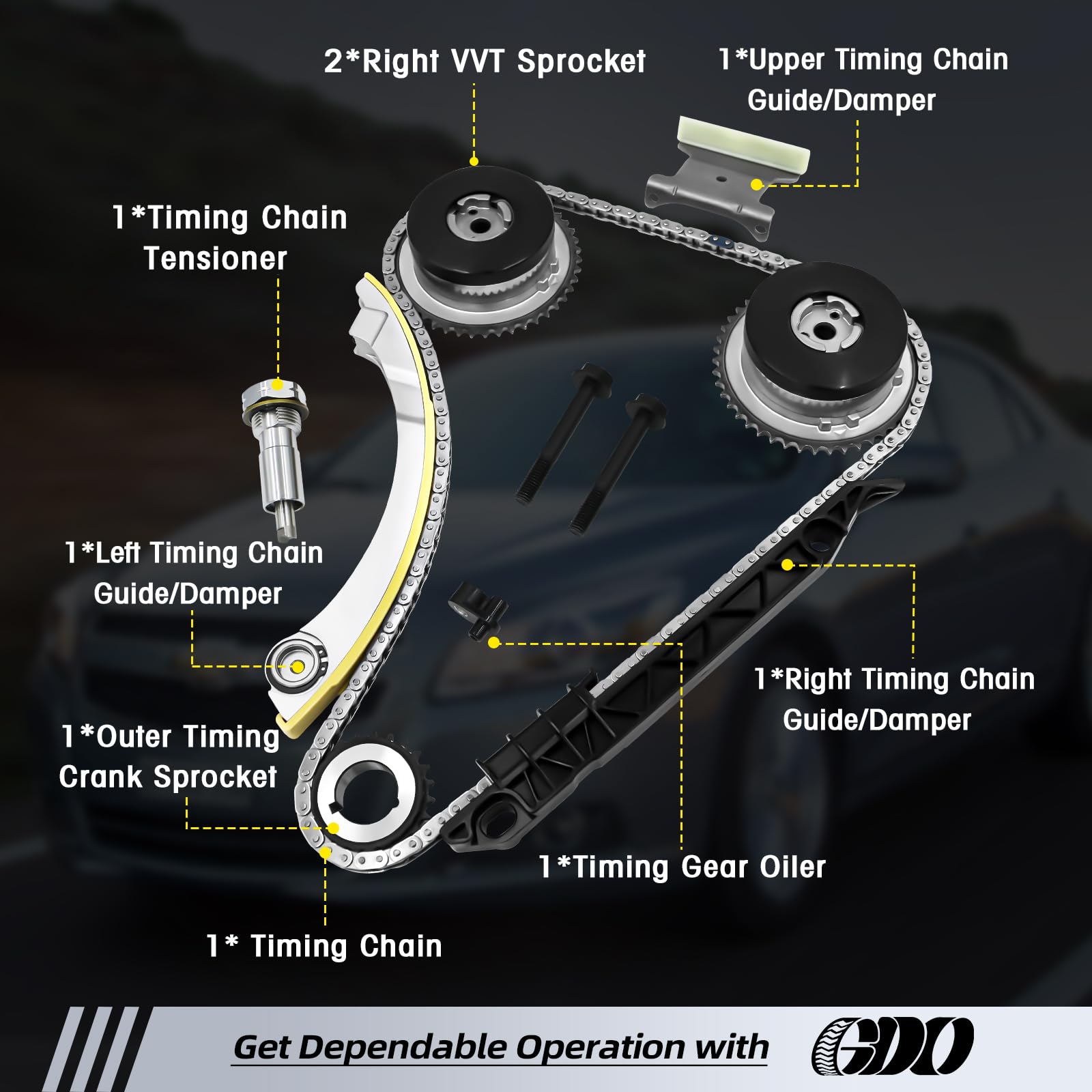 GDO timing guide and tensioner assembly close-up showing durable construction