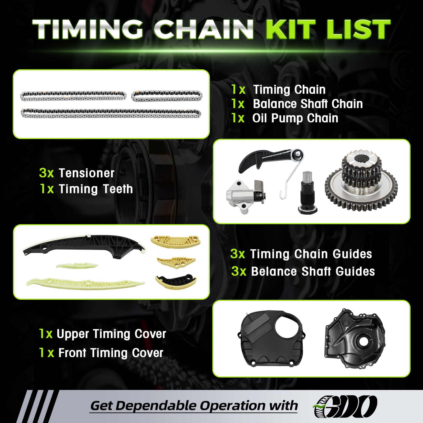 GDO tensioner and guides laid out to show correct components and straightforward replacement