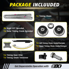 GDO timing chains and components laid out to demonstrate complete replacement