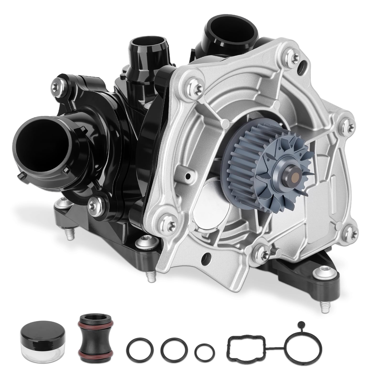 GDUKOP front assembly view showing integrated pump and thermostat benefits
