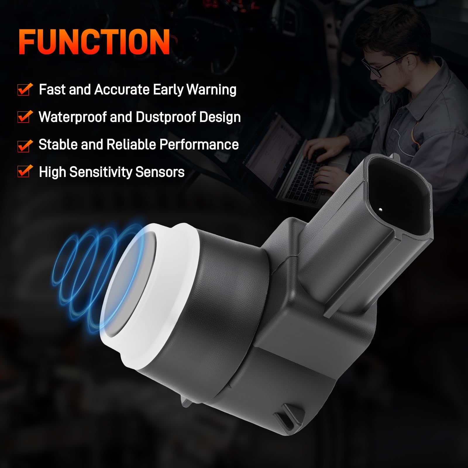 GDUKOP sensor installed on rear bumper demonstrating restored parking detection visibility