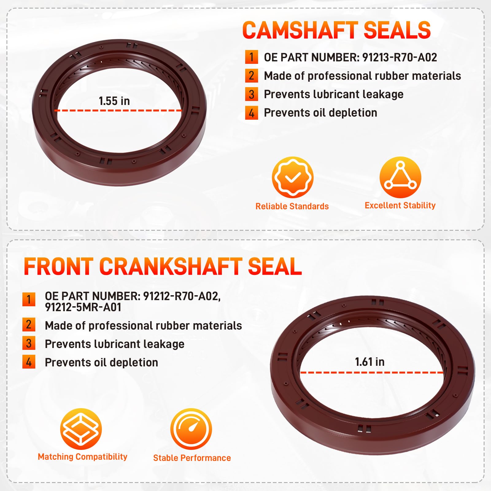 GDUKOP camshaft and crankshaft seals with water pump gasket to prevent oil leaks