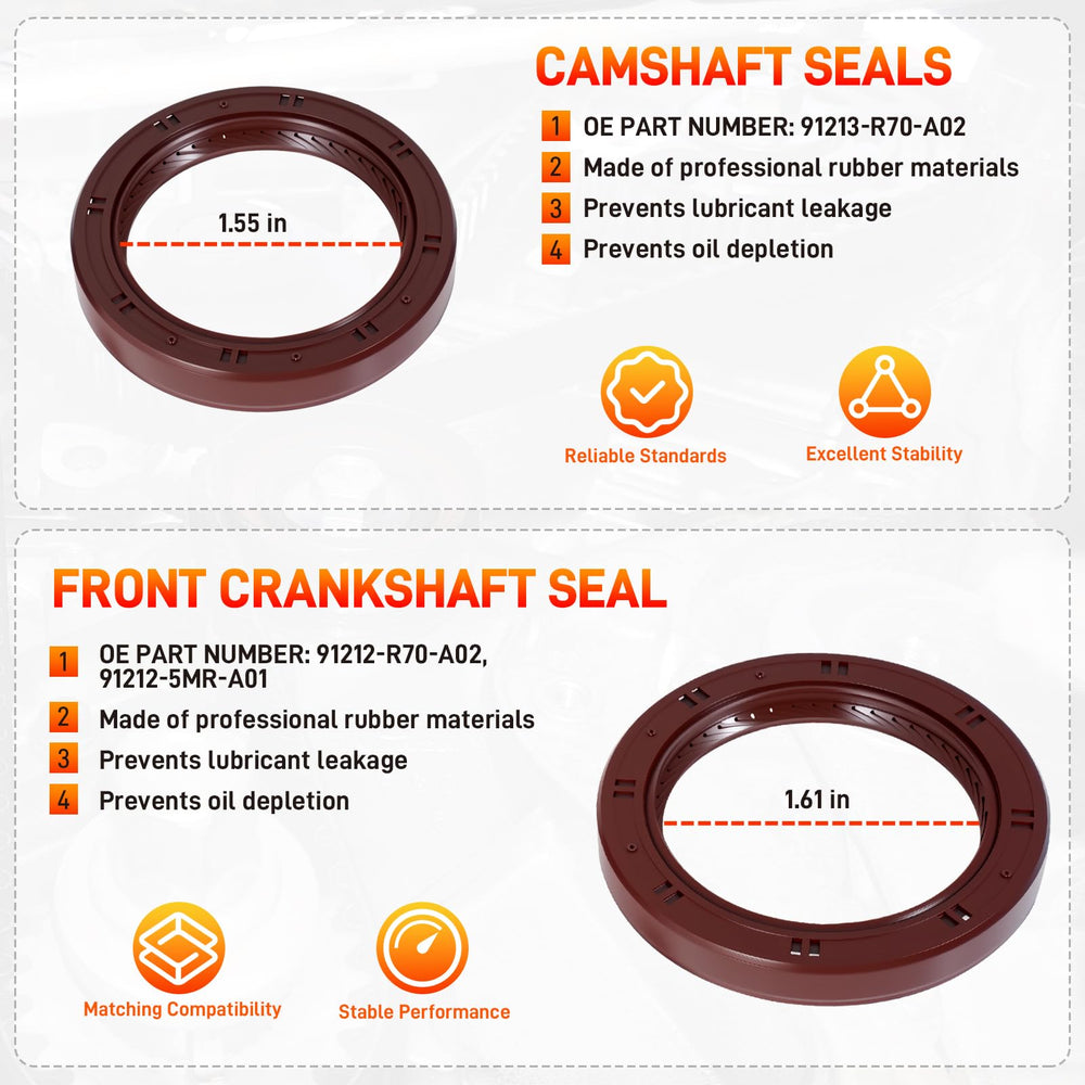 GDUKOP camshaft and crankshaft seals with water pump gasket to prevent oil leaks