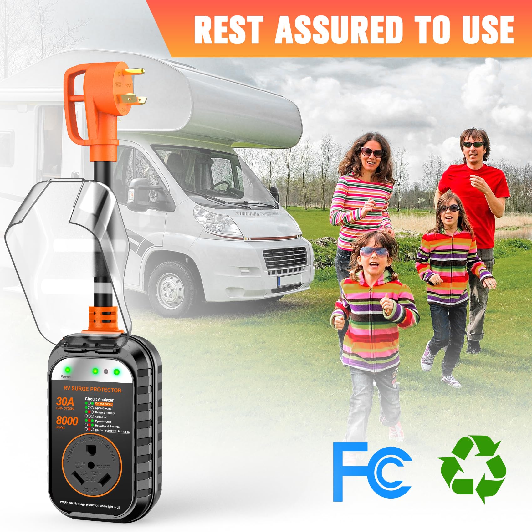 GEARGO next to an RV outlet for size comparison demonstrating compact portable protection