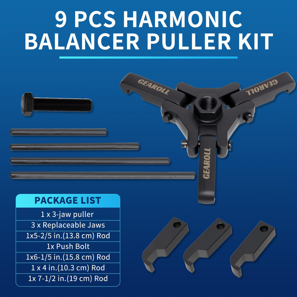 GEAROLL forcing rods laid out showing length options for deep pulleys