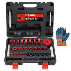 GEAROLL front view of 43-piece bearing press kit showing organized components and case, improves workflow