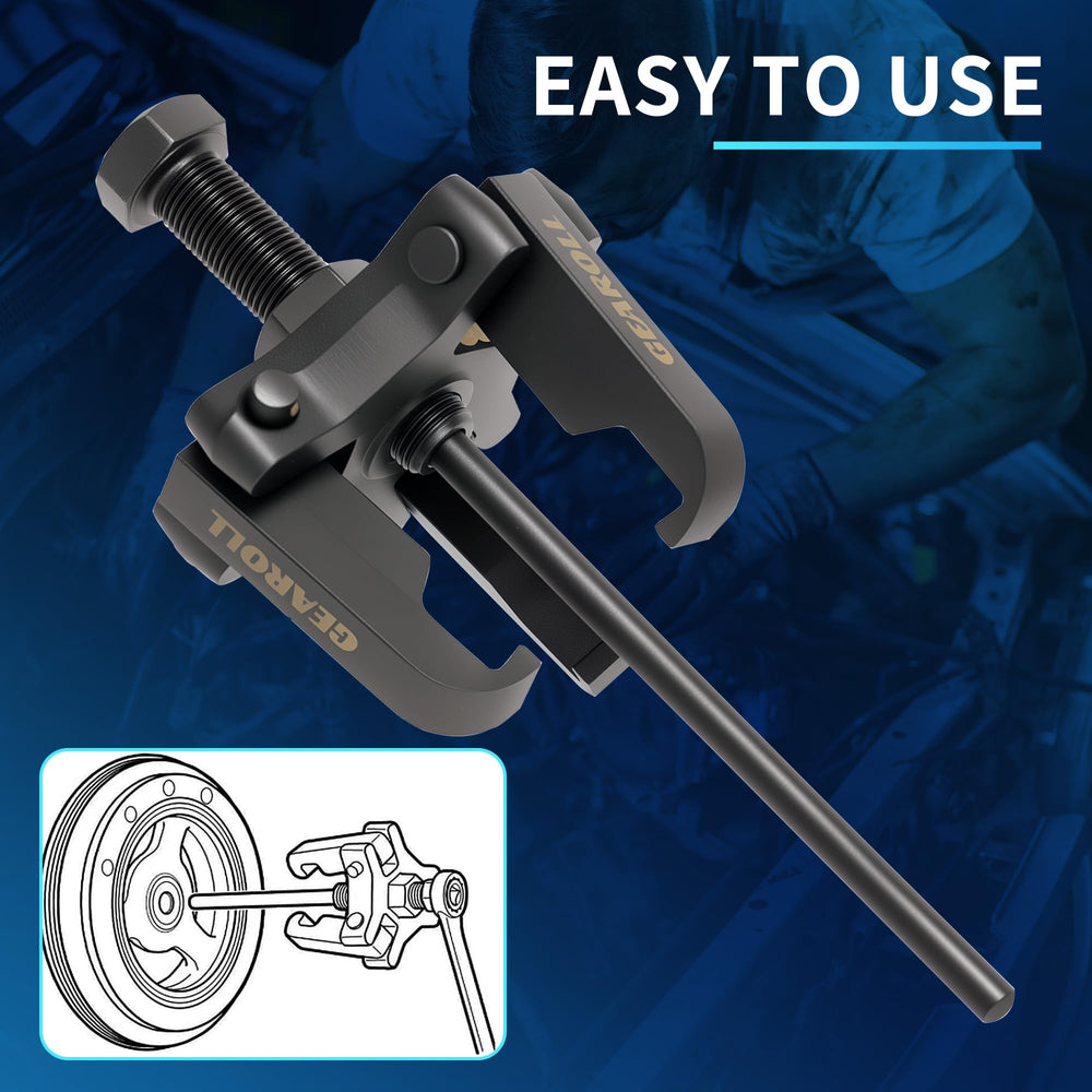 GEAROLL puller next to wrench showing scale and workshop convenience