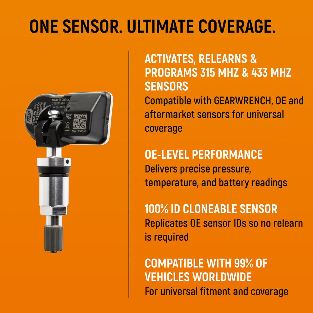GEARWRENCH sensor mounted on wheel demonstrating fit and ready-to-use reliability