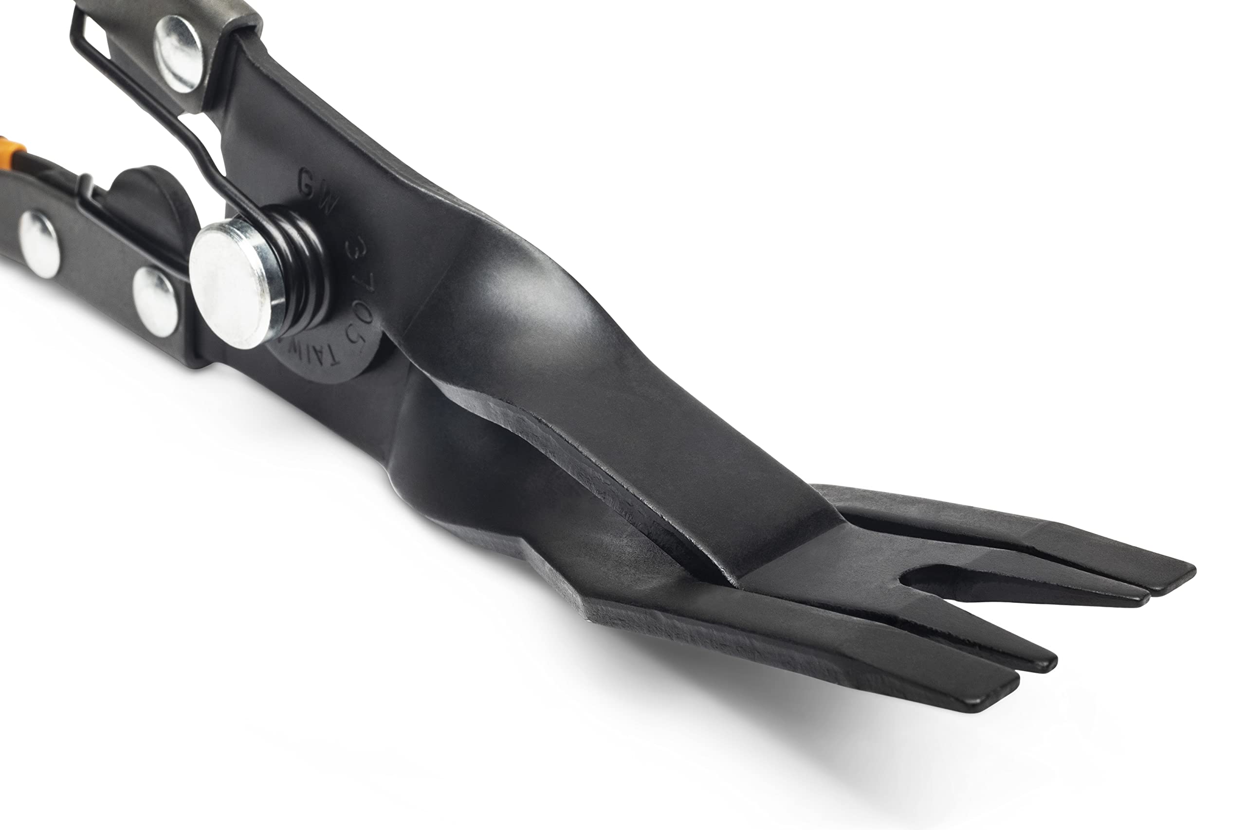 GEARWRENCH pliers removing door panel clip demonstrating faster, low-damage removal