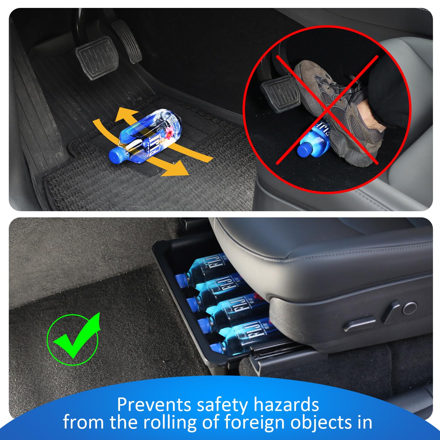 GEEDAR installed under a Tesla Model Y seat demonstrating secure fit benefit