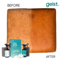 Geist before and after on leather furniture showing revived look