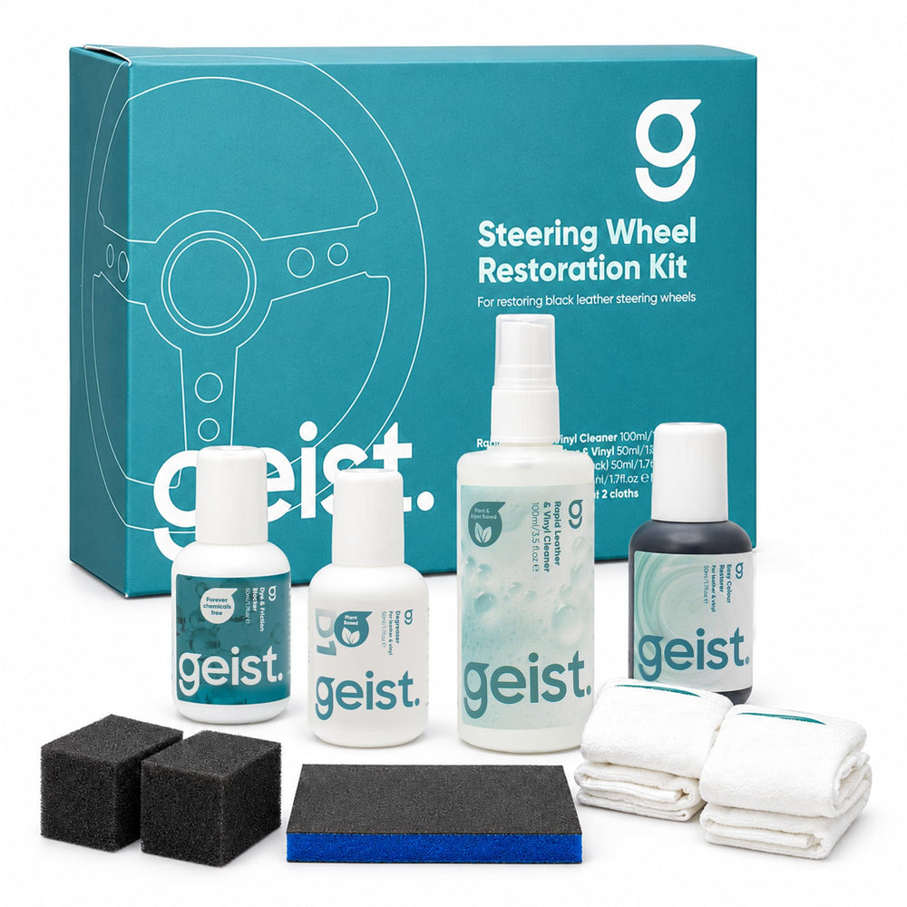 Geist front packaging showing complete steering wheel kit and benefit of full restoration