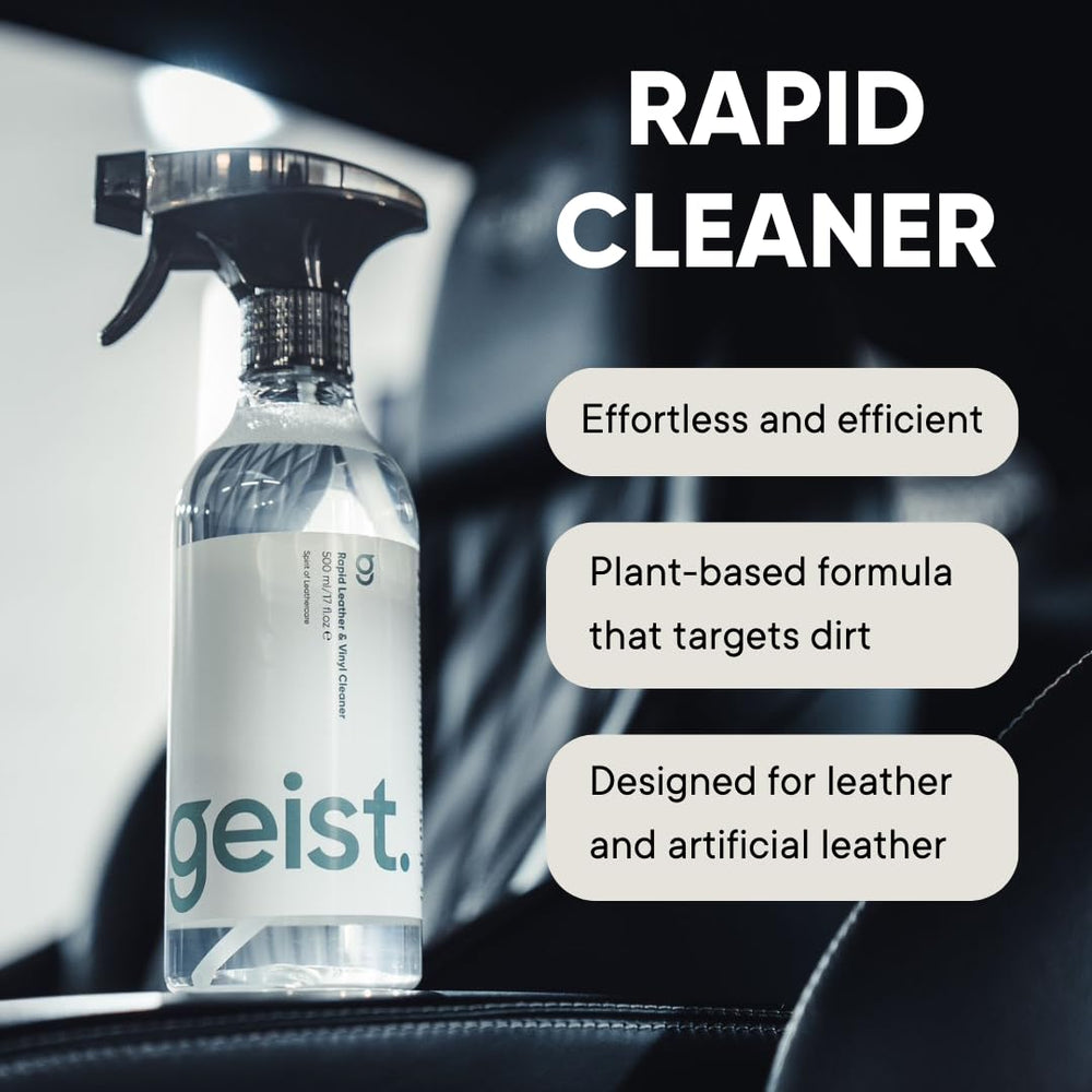Geist leather grain detail showing dirt lift and gentle cleaning action