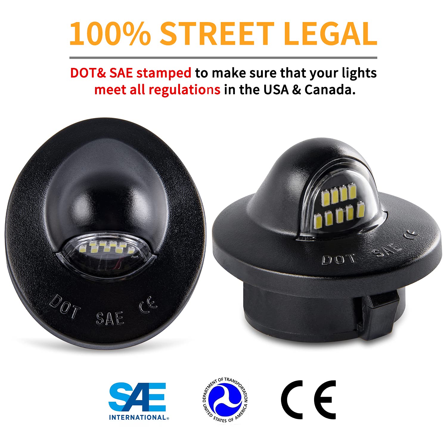 Gempro lit at night illuminating license plate clearly for improved visibility