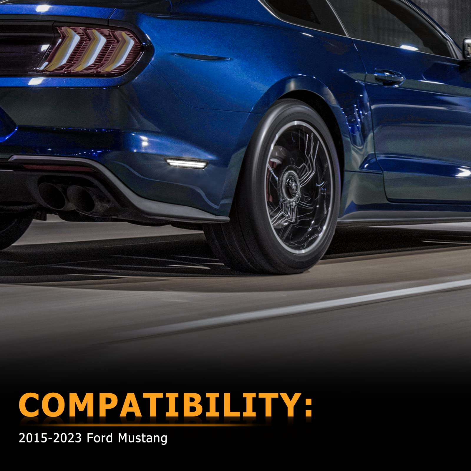 Gempro night shot on Mustang showing brighter rear visibility and safety benefit