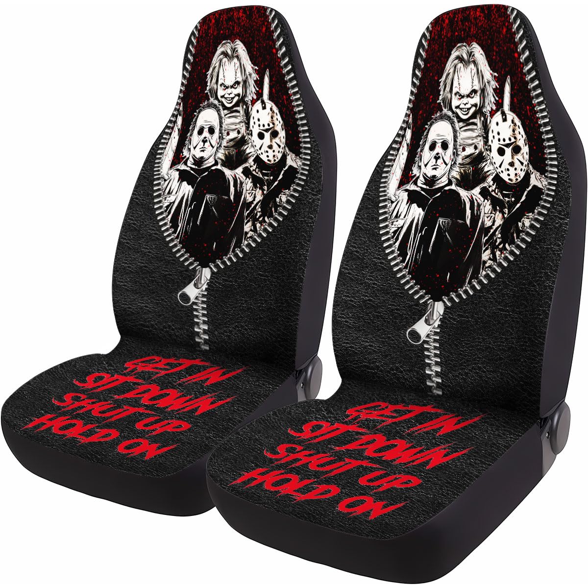 GENANY front seat covers full view showing horror design and protection