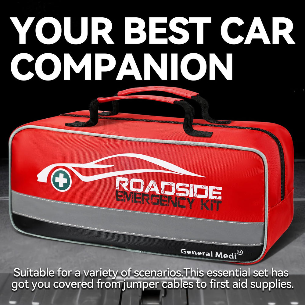 General Medi kit next to car trunk showing compact storage advantage