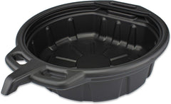 Generic front view of drain pan showing capacity and low-profile for easy vehicle access
