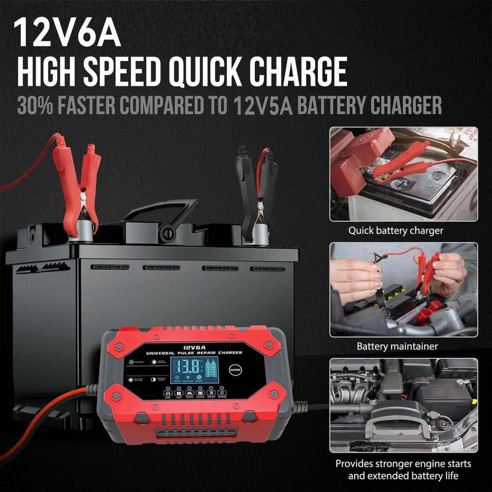 Generic battery connection in car engine bay, brand speeds safe vehicle charging