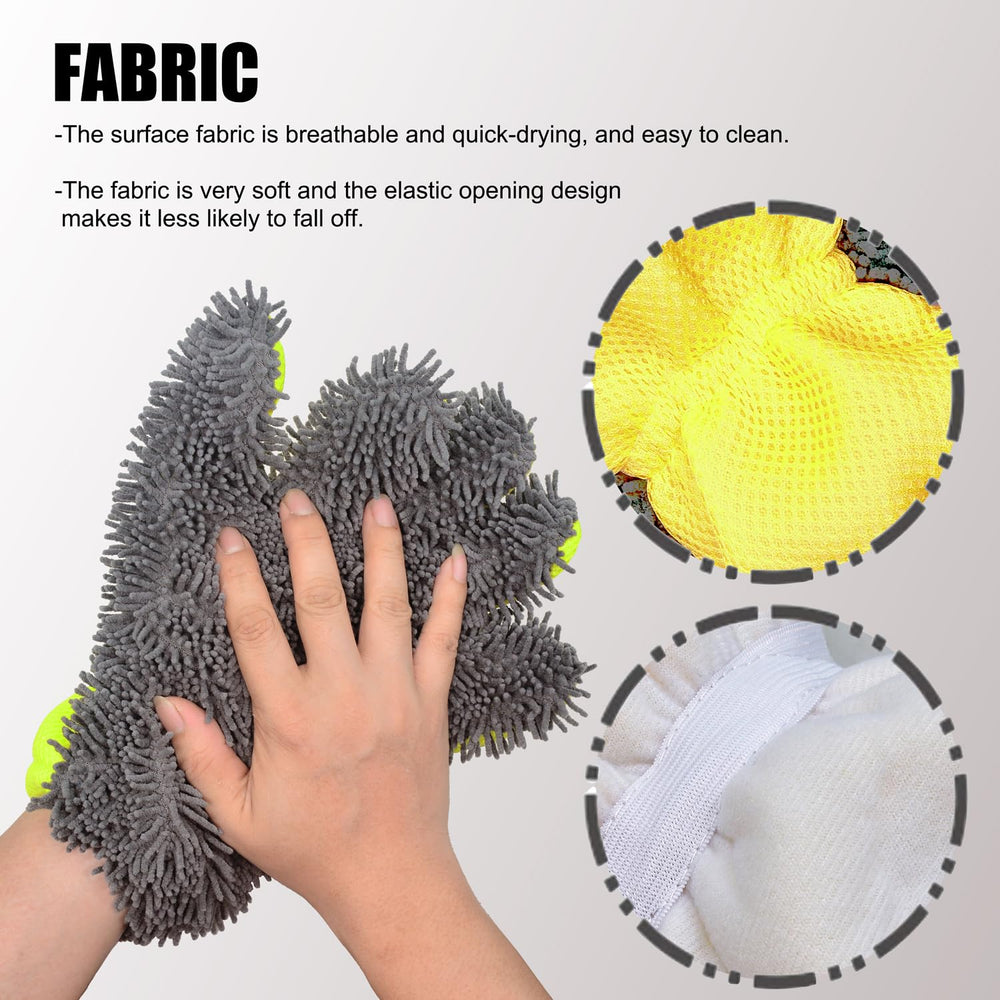 Generic chenille in hand using on car panel demonstrating precise cleaning control