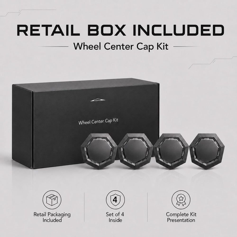 Generic Cyber wheel cap open retail box showing brand packaging protects caps
