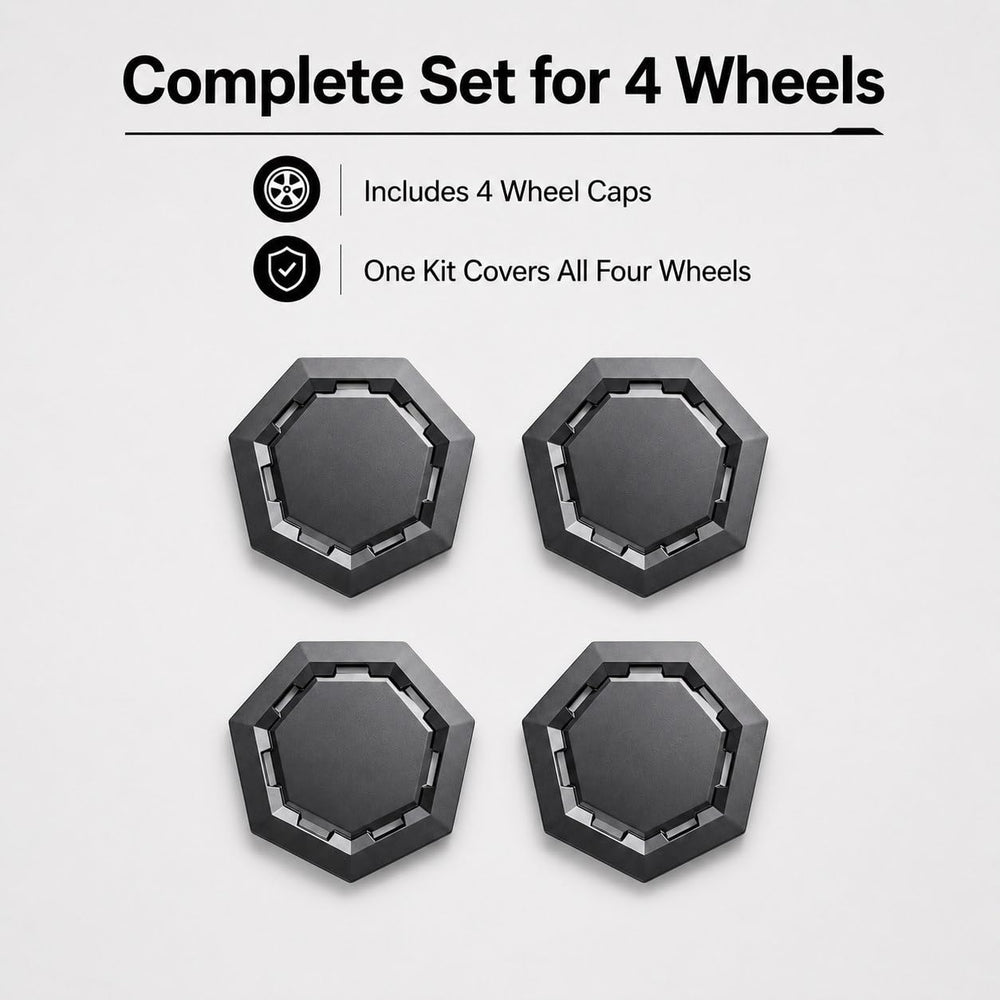 Generic Cyber wheel cap on Cybertruck wheel showing brand aesthetic enhancement