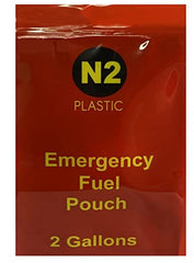 Generic expanded pouch holding two gallons showing emergency fuel capacity benefit