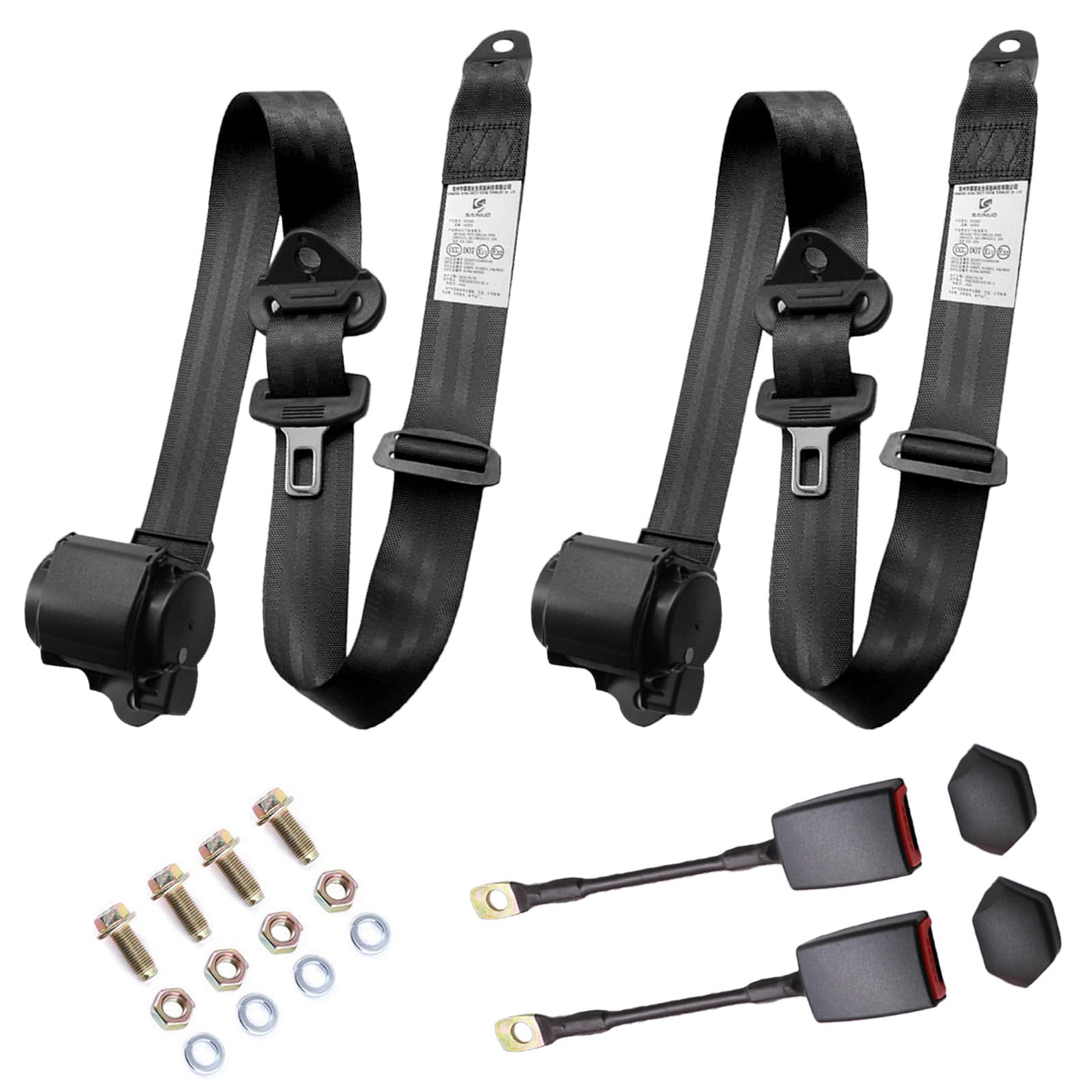 Generic front view of belt pair showing compact retractor and buckle benefits