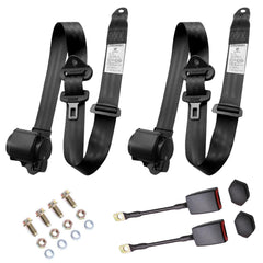 Generic front view of belt pair showing compact retractor and buckle benefits