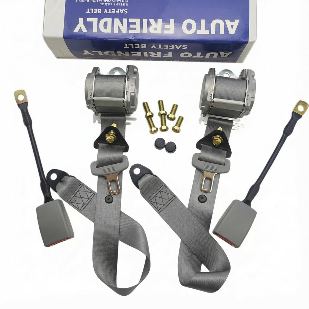 Generic front view of gray seat belt pads showing full kit comfort