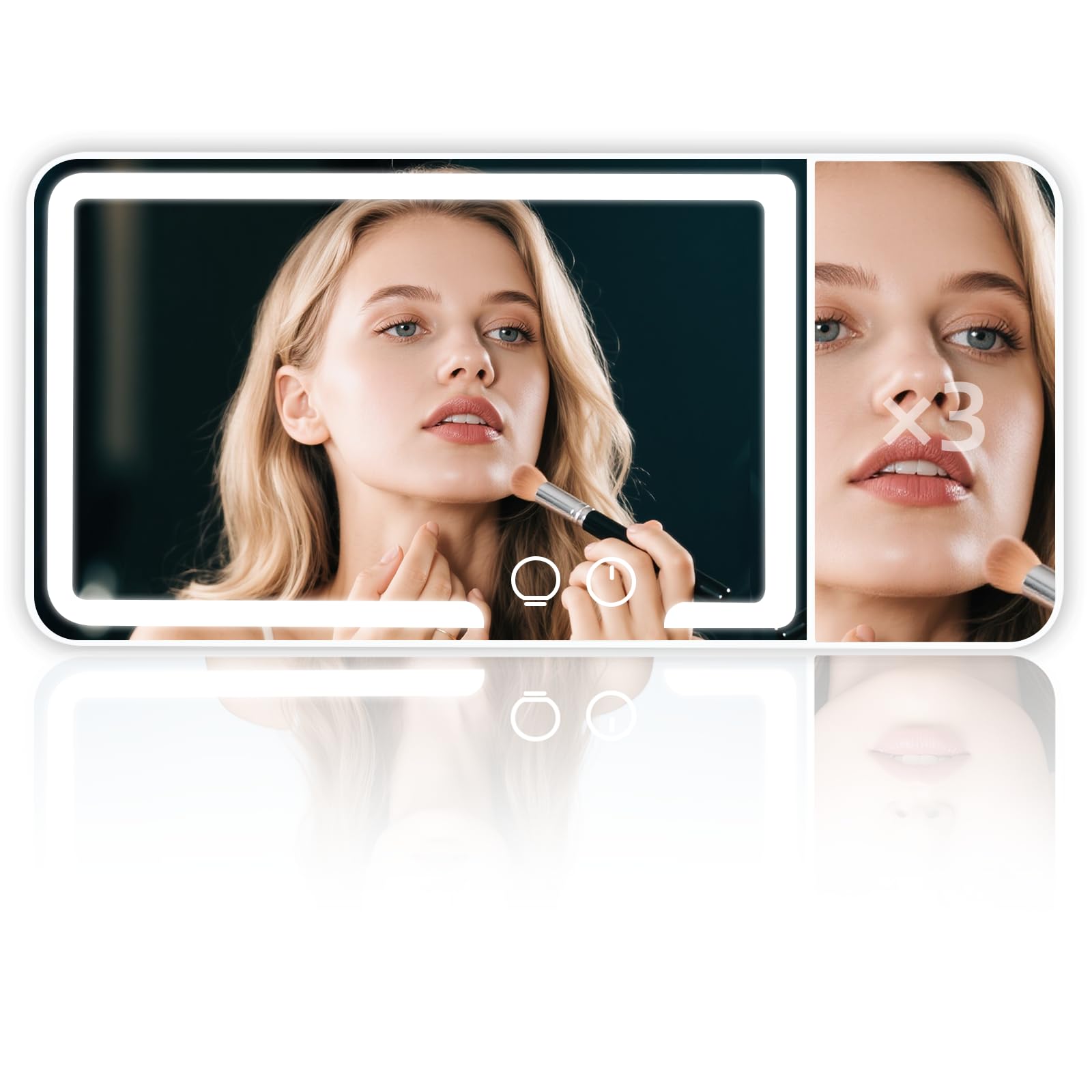 Generic front view of white visor mirror showing full reflective surface and benefit of clear view