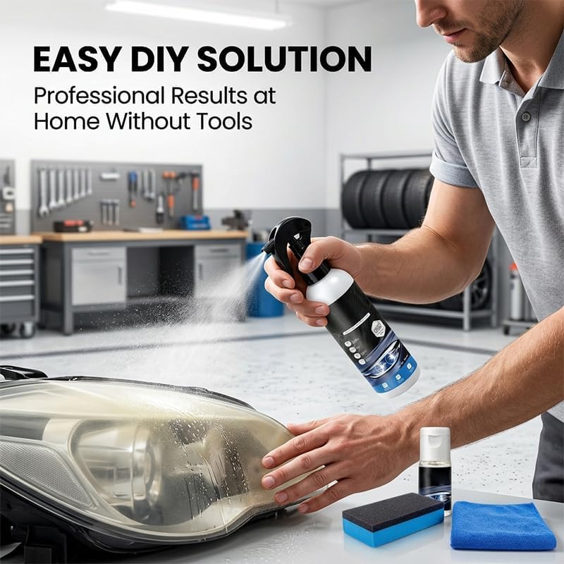 Generic hand spraying headlight demonstrating no-power-tools convenience