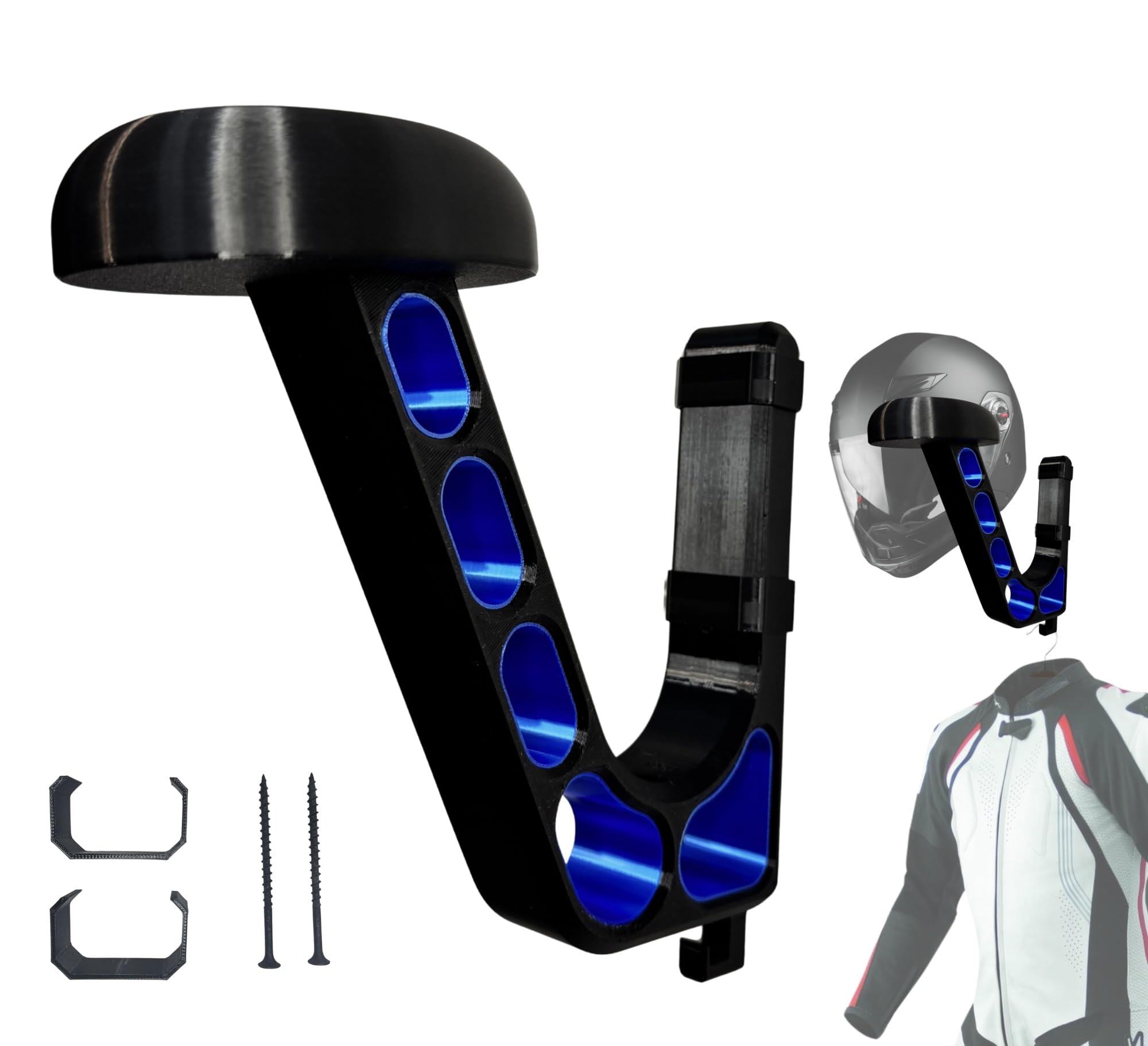 Generic helmet holder front view showing stable cradle and modern finish benefit