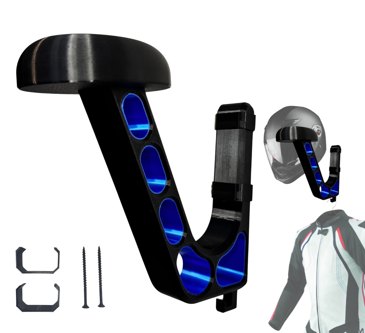 Generic helmet holder front view showing stable cradle and modern finish benefit
