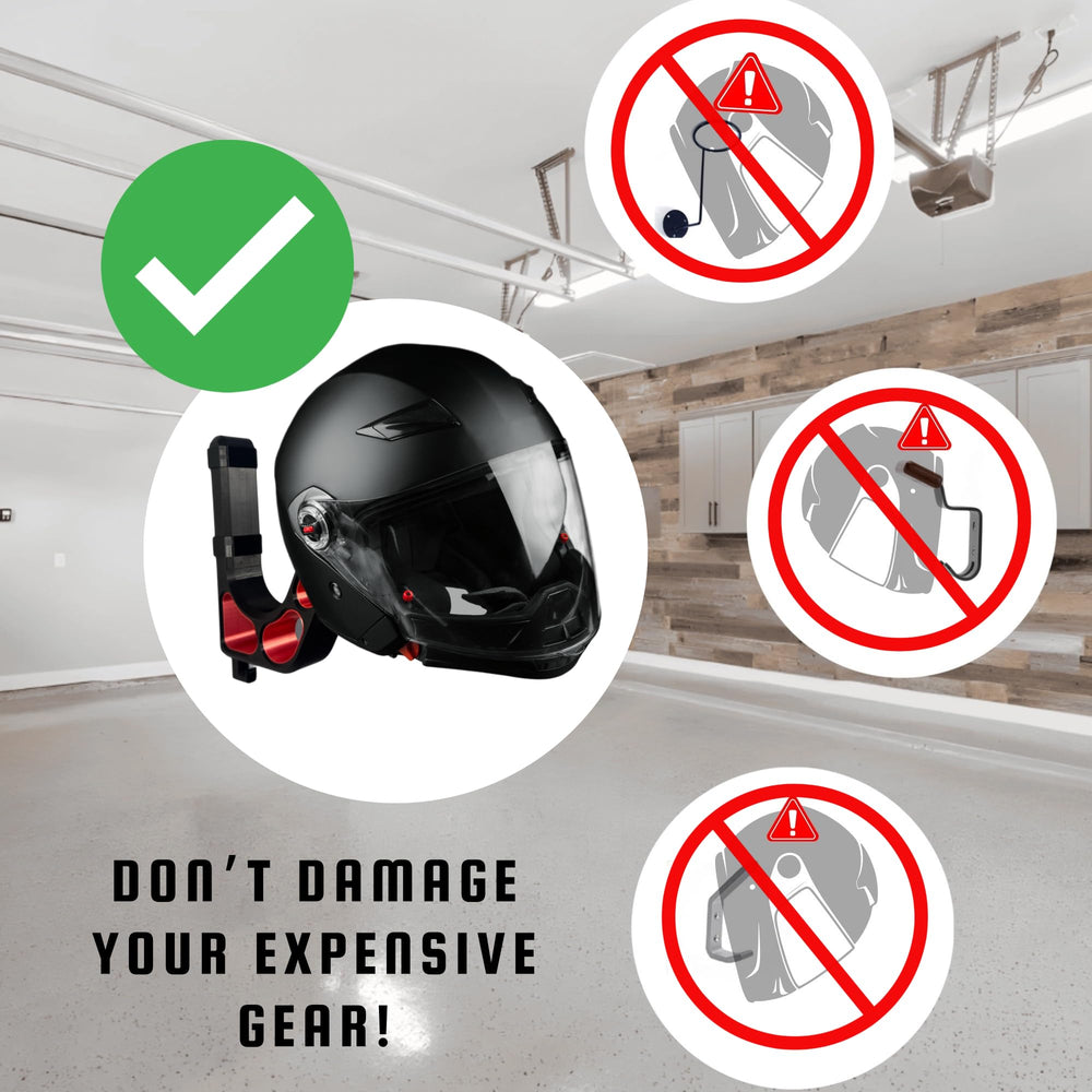 Generic holder with motorcycle helmet showing secure protective support