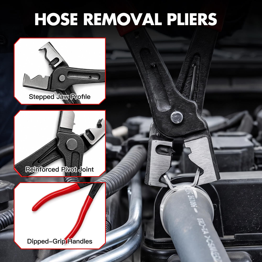 Generic hose removal pliers grip removing hose from fitting without tearing