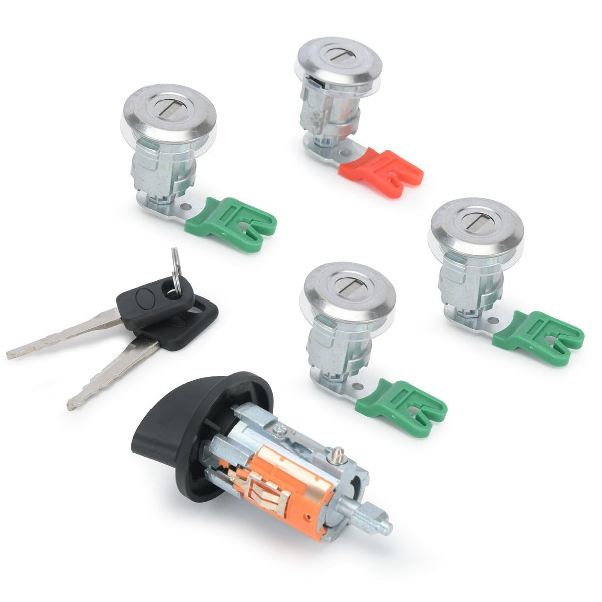 Generic ignition lock kit front view showing cylinders and keys for easy replacement