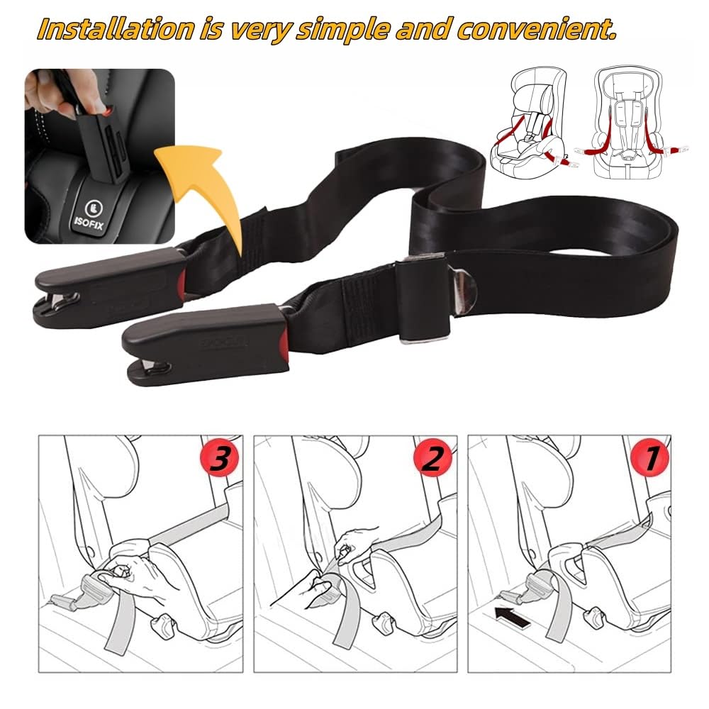 Generic ISOFIX strap pads installed on child seat demonstrating secure, quiet fit benefit